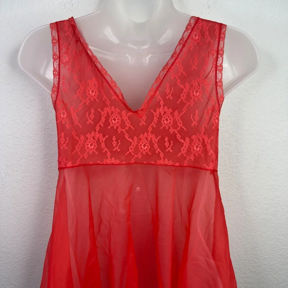Blanche by Erika McGowan Babydoll Chemise Nightie Womens P Red Lace VTG Romantic